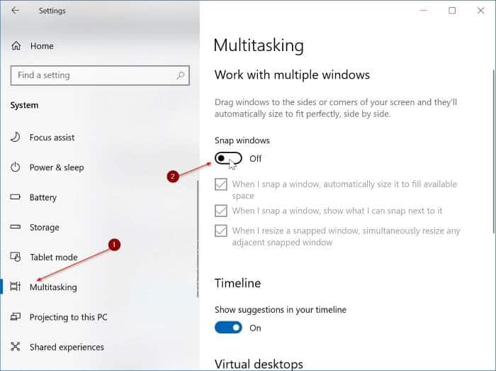 pare de redimensionar automaticamente as janelas no Windows 10