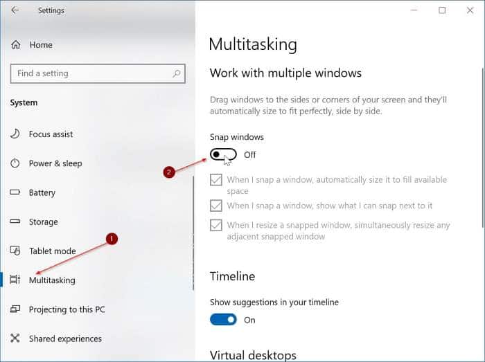 Impeça o Windows 10 de redimensionar automaticamente as janelas