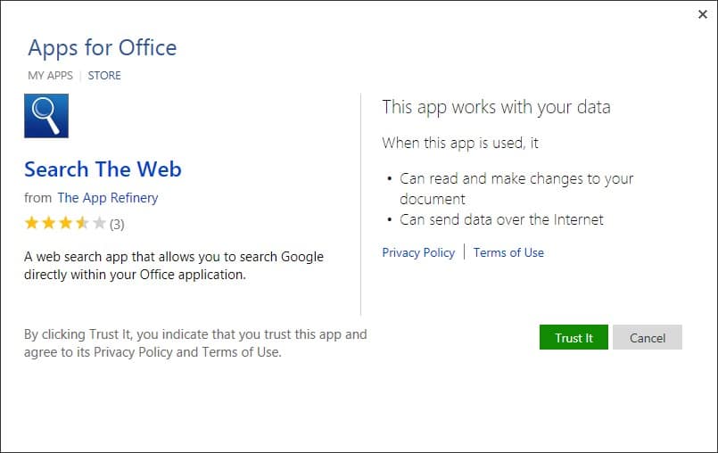 Como pesquisar no Google diretamente do Office Word ou Excel 6 Instalando o aplicativo Search The Web
