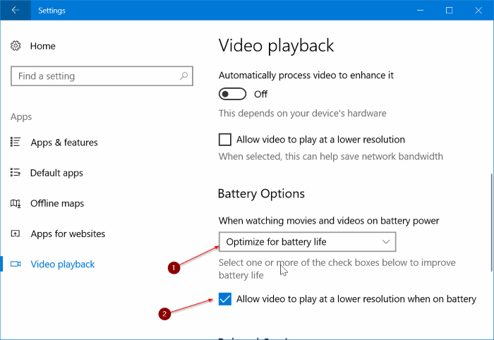Estenda a vida útil da bateria do Windows 10 enquanto assiste a filmes e vídeos 2 Otimize o Windows 10 para a vida útil da bateria
