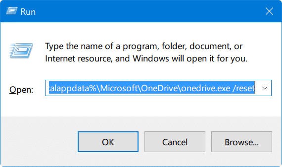 Redefinir o OneDrive no Windows 10