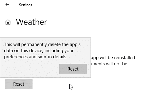 Redefinir/reinstalar o aplicativo Weather no Windows 10