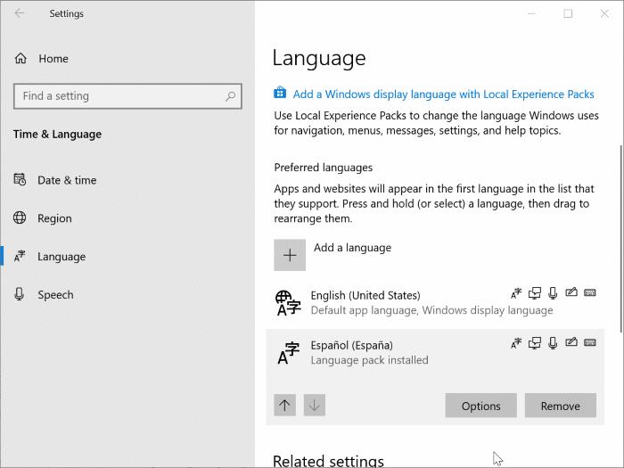 Como reduzir o tamanho do armazenamento reservado no Windows 10 4 Desinstalar idiomas instalados
