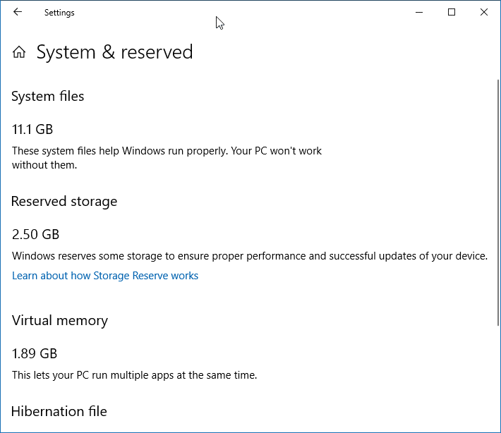 Reduza o tamanho do armazenamento reservado no Windows 10