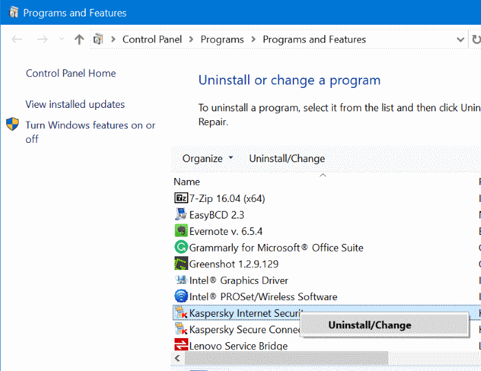 Reinstale o Kaspersky sem o código de ativação
