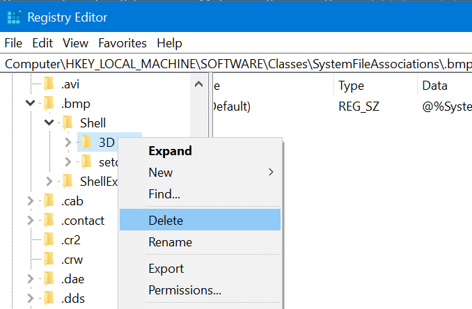 Remova a opção “Editar com Paint 3D” do menu de contexto no Windows 10 5 Remover Edith com a opção Paint 3D via Registro
