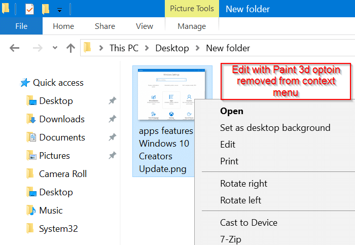 Remova a opção “Editar com Paint 3D” do menu de contexto no Windows 10 2 Editar com a opção Paint 3D no menu do botão direito