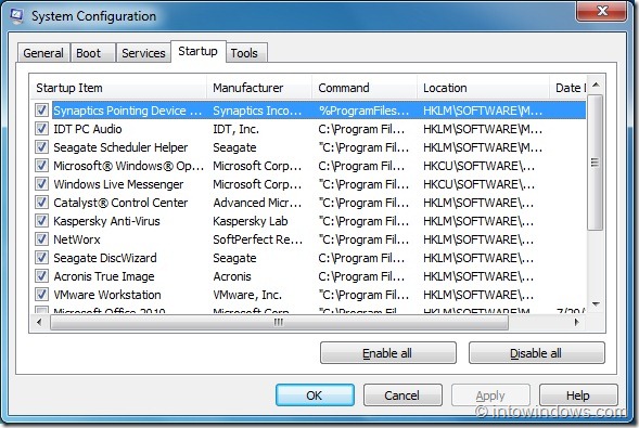 Como remover aplicativos da lista de inicialização no Windows 7
