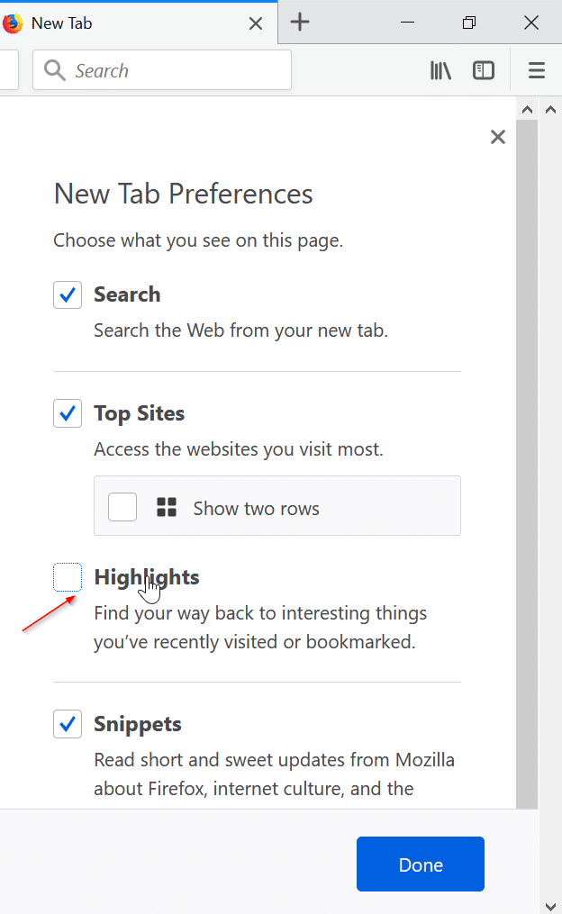 Como remover os destaques do site da nova guia no Firefox 57 4 Remover a seção Destaques da página de nova guia do Firefox 57