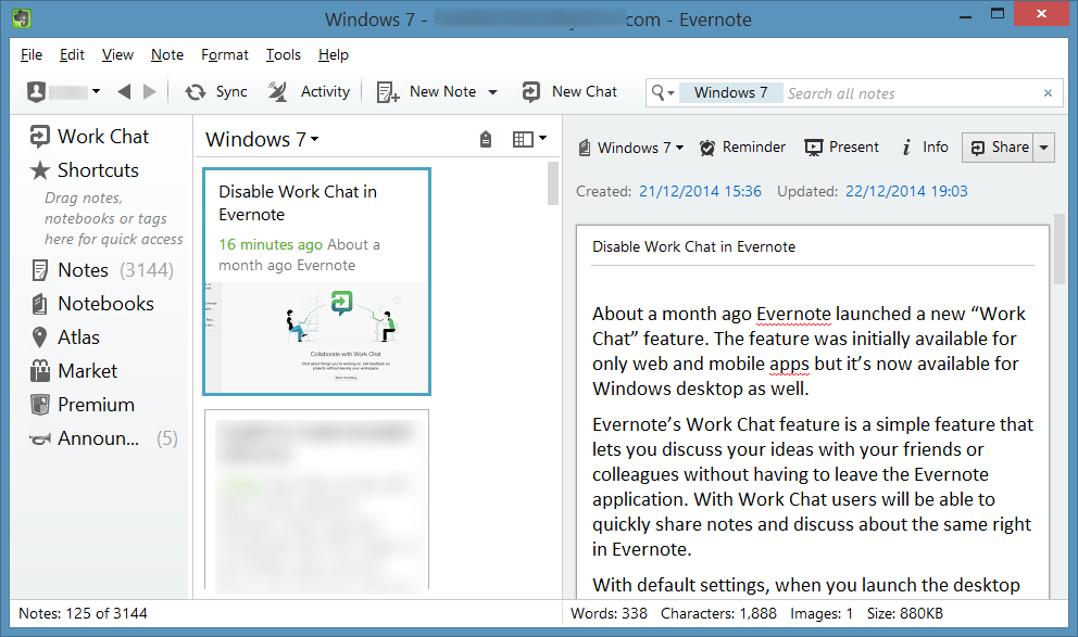 Como desativar o recurso de bate-papo de trabalho do Evernote 2 Como desativar o recurso de bate-papo de trabalho do Evernote