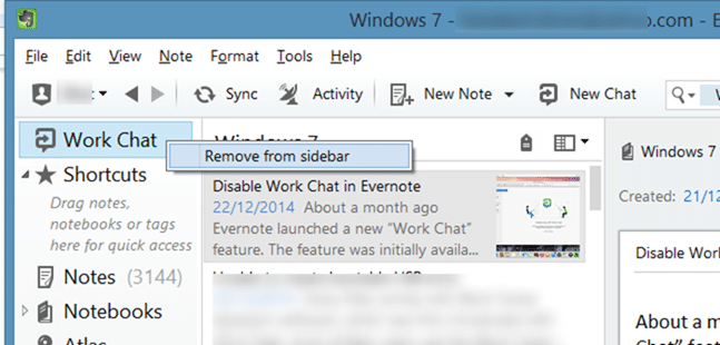 Como desativar o recurso de bate-papo de trabalho do Evernote 3 Desative ou remova o Work Chat no Evernote para Windows