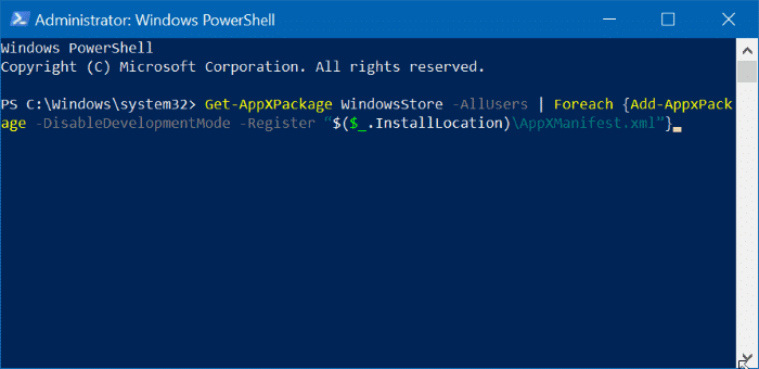Como restaurar o aplicativo da loja ausente no Windows 10 3 Restaurar o aplicativo Store via PowerShell