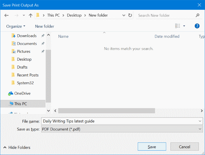 Salve e-mails como PDFs no Windows 10