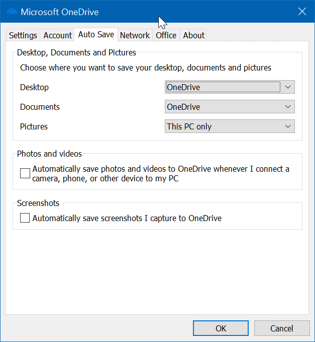 Salve as pastas da área de trabalho, documentos e imagens no OneDrive no Windows 10