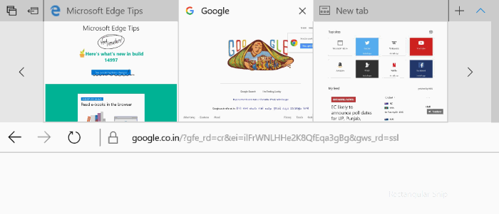 Sempre mostrar ou ocultar visualizações de guias no Microsoft Edge