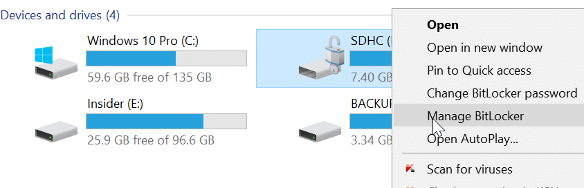 Para descriptografar o cartão SD e remover a senha