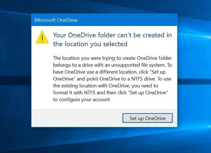 Correção: sua pasta do OneDrive não pode ser criada no local selecionado