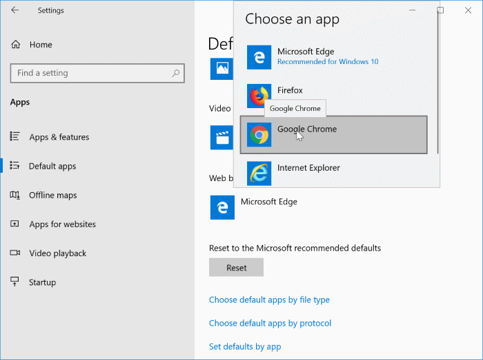 Defina o Chrome como o navegador padrão no Windows 10