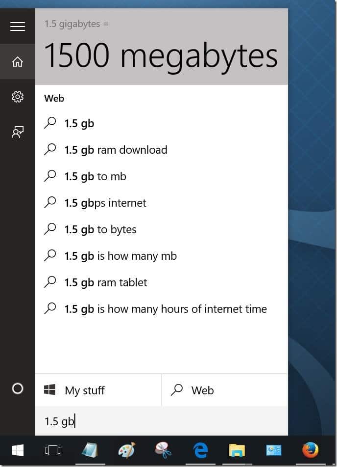 Use a pesquisa do menu Iniciar para cálculos básicos