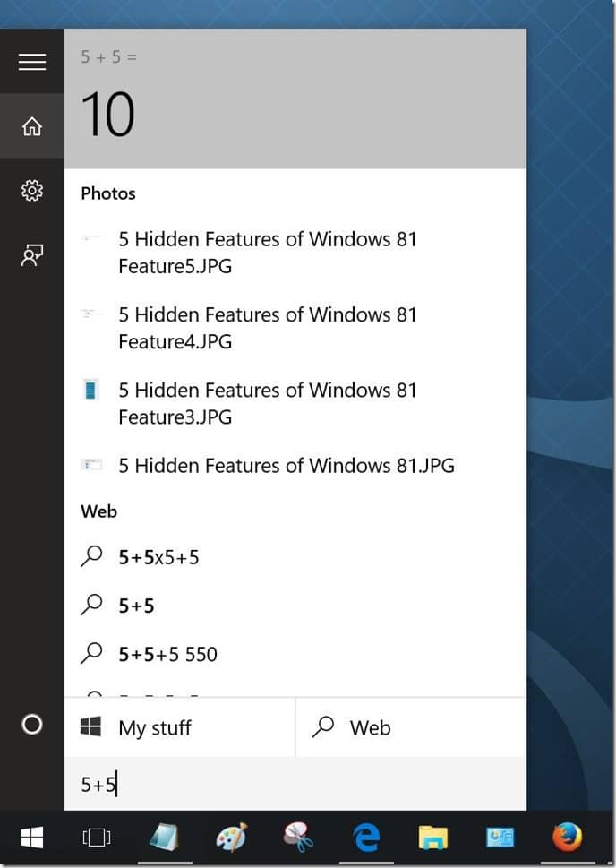 Use a pesquisa do menu Iniciar para cálculos básicos