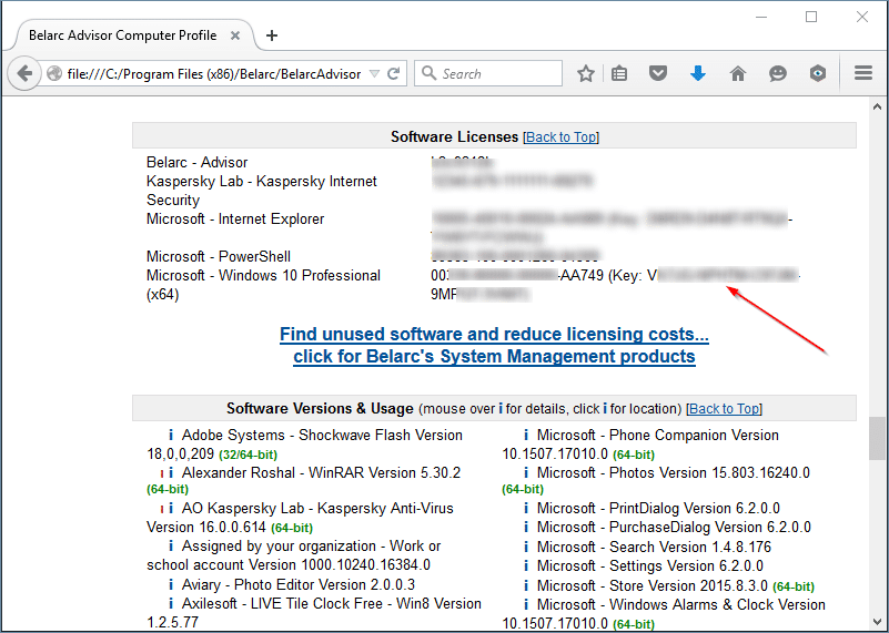 Veja a chave de produto do Windows 10 usando o Belarc Advisor