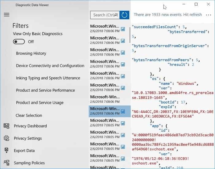 Veja os dados que o Windows 10 está enviando para a Microsoft 3 Visualizador de dados de diagnóstico do Windows