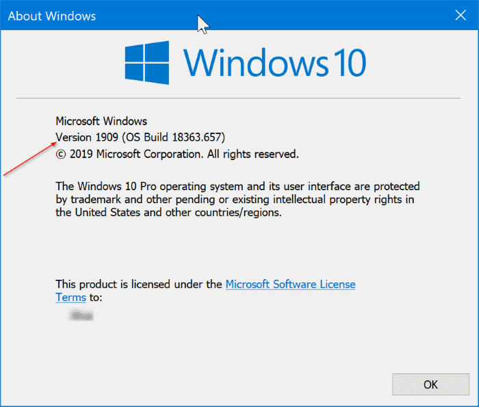 verifique o número da versão do Windows 10 pic1