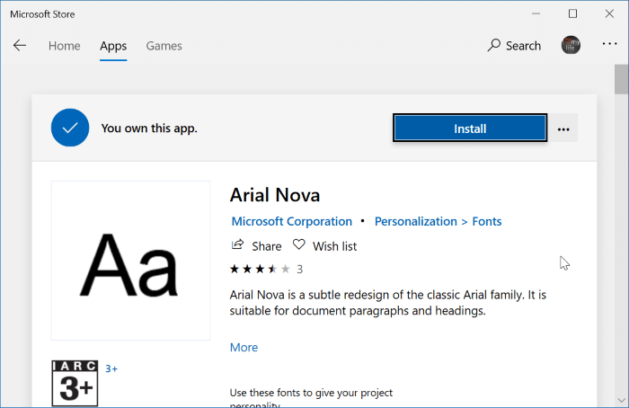 Instale uma nova fonte da Loja no Windows 10