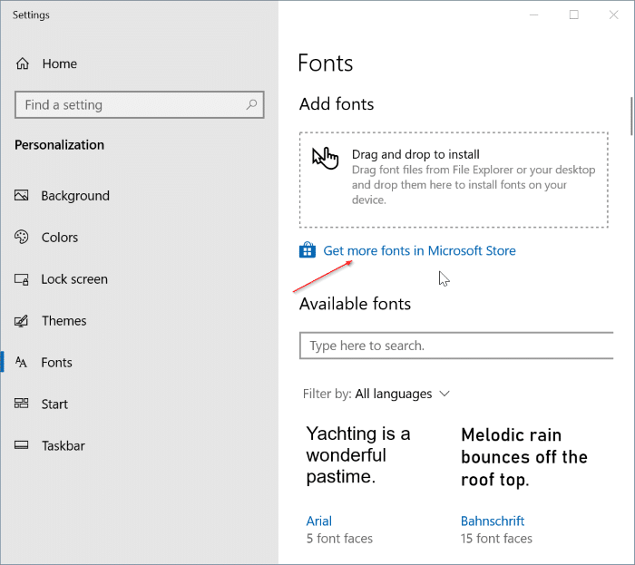 Instale uma nova fonte da Loja no Windows 10