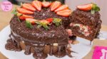 Bolo caseirinho de chocolate com creme de morangos e brigadeiro: aprenda a fazer essa delícia fácil – Receitas da Cris